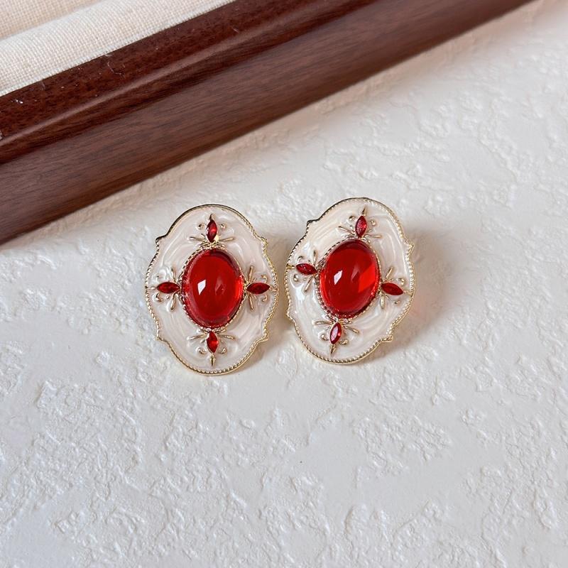 Vintage Medieval Luxury Rhinestone Oval Stud Earrings for Women New Retro Black and White Geometric Pearl Earrings Party Jewelry