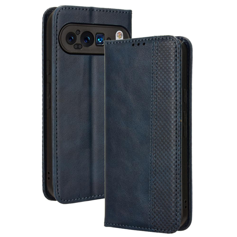 For Google Pixel 9 Pro XL Case Vintage Leather Stand Magnetic Closure Phone Cover