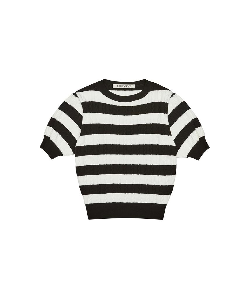 LARTIGENT L2 Stripe Short Sleeve Knit(Black)