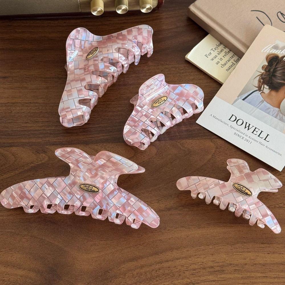 PVC Pink Plaid Hair Claw Butterfly Cloud Shark Clip Fashion Checkered Hair Clip  Female