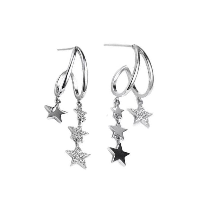 French Cold Wind Super Flash Geometric Pentagram Fringed Earrings Personalized Asymmetry Light Luxury Fashion Temperament Ear Jewelry
