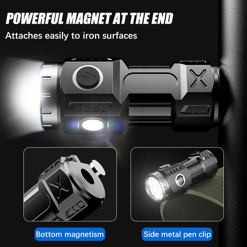 High Power 4/6/8*P35 LED Flashlight Super Bright MINI Torch USB Rechargeable with Tail Magnet Outdoor Emergency Exploring Lamp