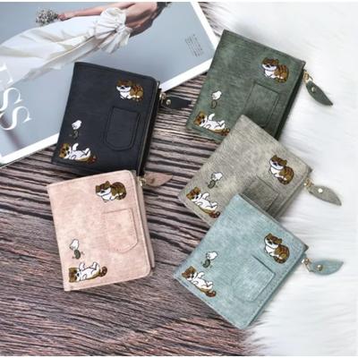 Fashion Cowboy Style Wallet Cat Embroidery Pattern Large Capacity Buckle Phone Pocket Bag Coin Purses for Women Men