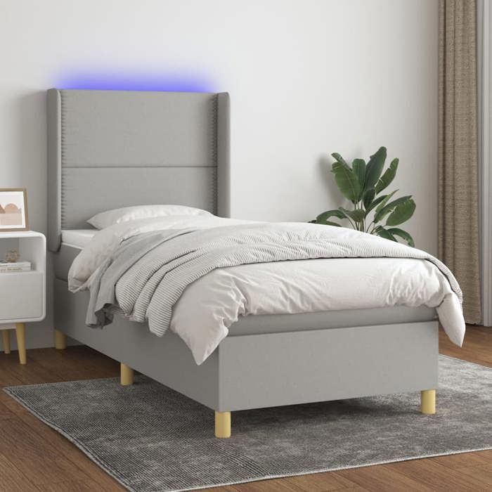 VidaXL Slat Bed Base with Mattress and LED, Upholstered Bed, Single Bed, Adult Bed for Interior Bedroom, 3138773