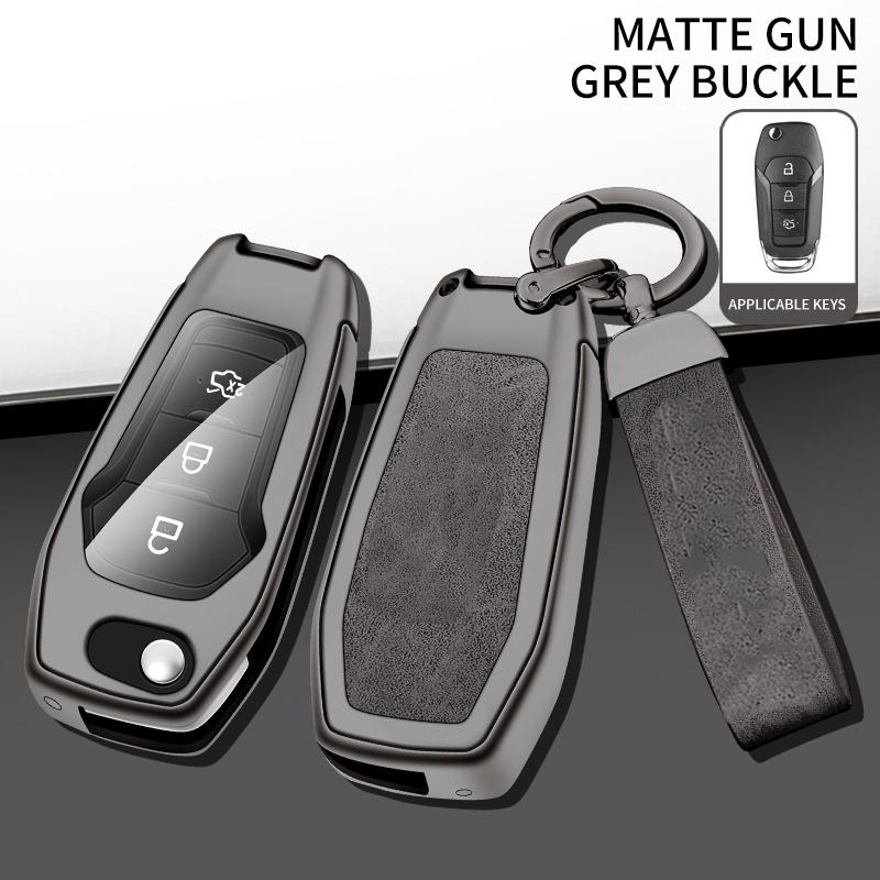 Zinc Alloy Leather Car Key Case Cover Holder Fob Protector Shell For Ford Figo Mondeo 5 Ecosport Puma Fiesta Mk8 Everest Ranger