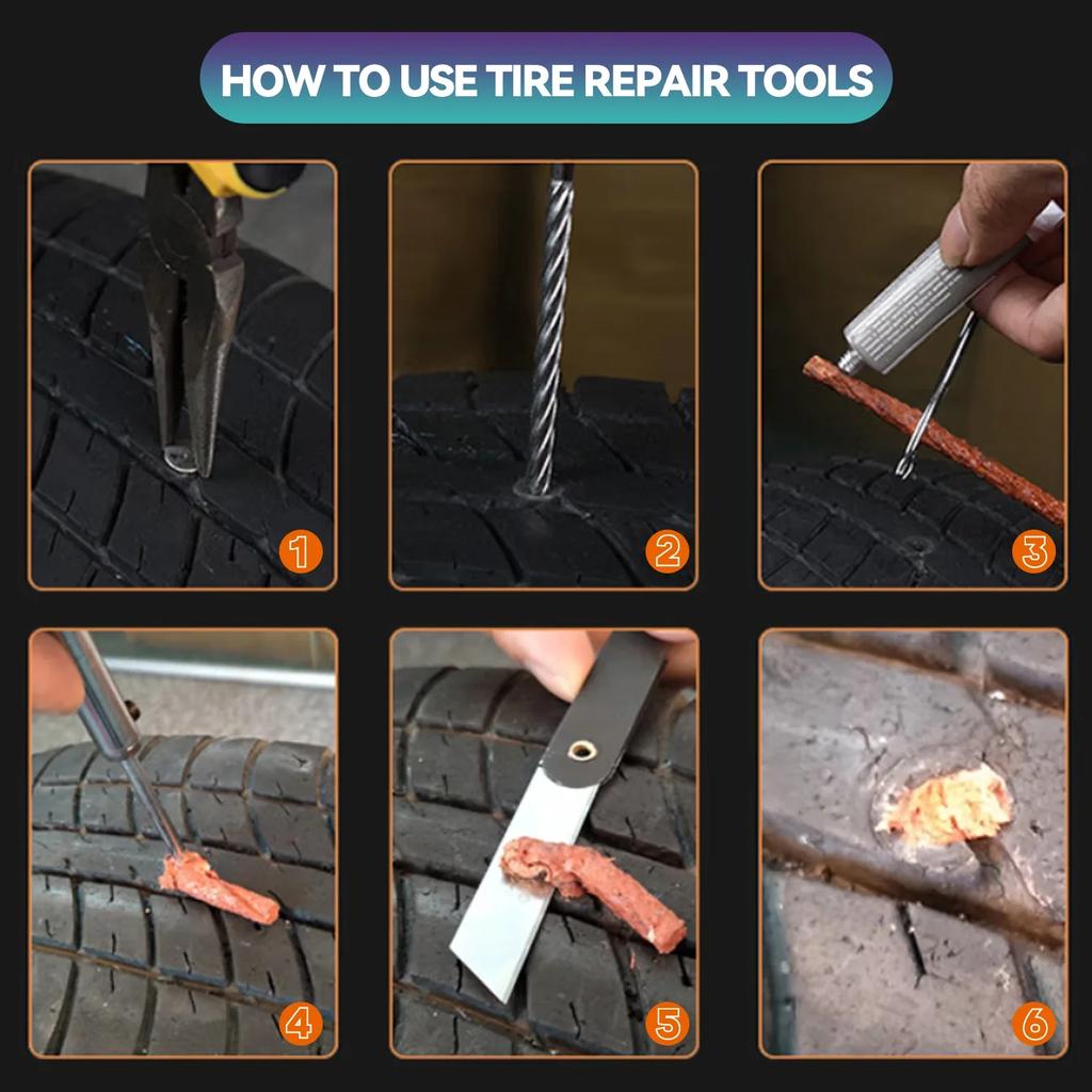 23Pcs Portable Car Tire Repair Kit DIY Easy Repair Tyre Puncture Repair Tool For Car Motorcycles ATVS Lawnmowers Tractors Trucks