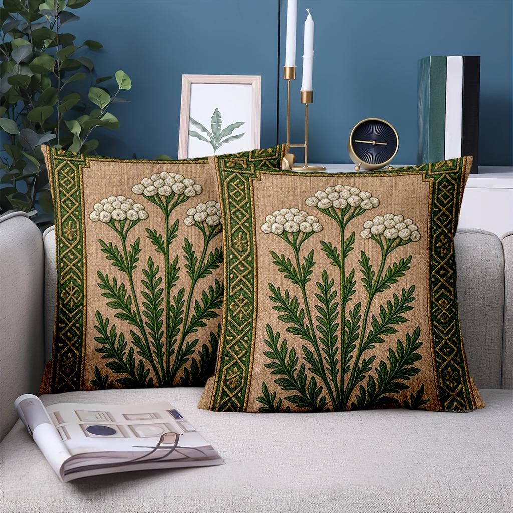 1 Stück - 2D Flachdruck Gesticktes Blumenmuster Dekokissen Polyester Kissenbezug Sofa Dekorative Kissenhülle