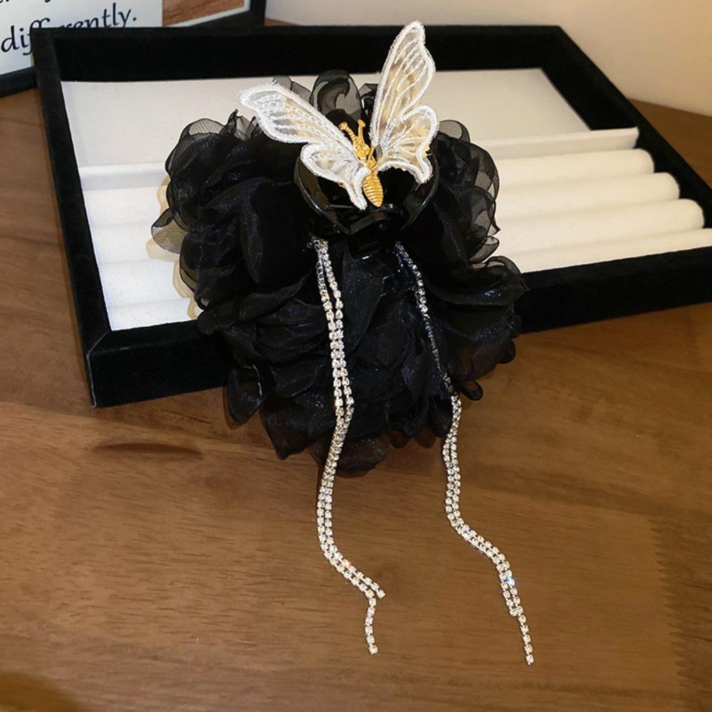 

Rhinestones Long Tassel Hairpin Grips Flower Butterfly Shark Clip New Hair Clip for Girls чёрный