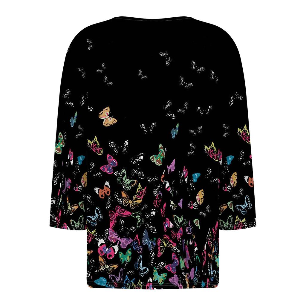 Women's T Shirt Tee Print Button  3/4 SleeveDaily Weekend Fashion Basic V- Neck Regular Top