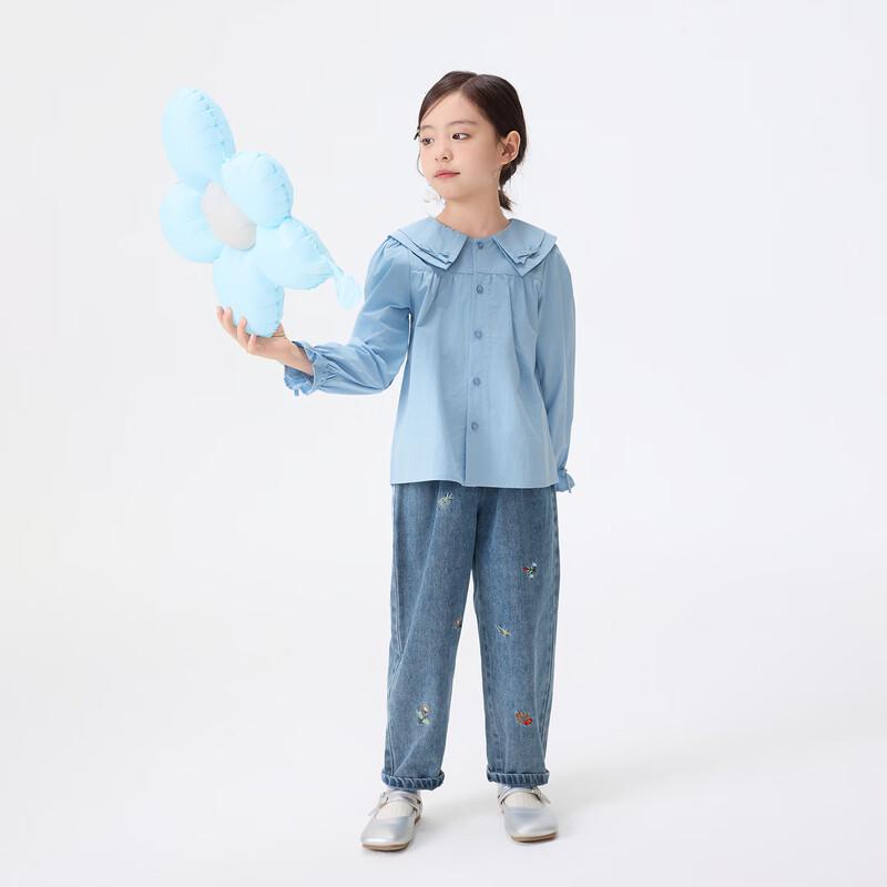 Xiaoyiman Girls' Pure Cotton Double Lapel Shirt