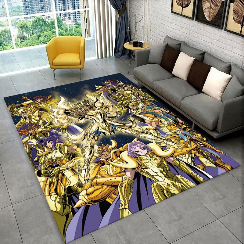 Retro Saint Seiya Anime Cartoon Teppich für Spielzimmer, Schlafzimmer, Wohnzimmer, Sofa, Heimdekoration, Kinderteppich, rutschfeste Bodenmatte