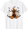 Cat Witch Halloween Pumpkin Spooky Season T-Shirt