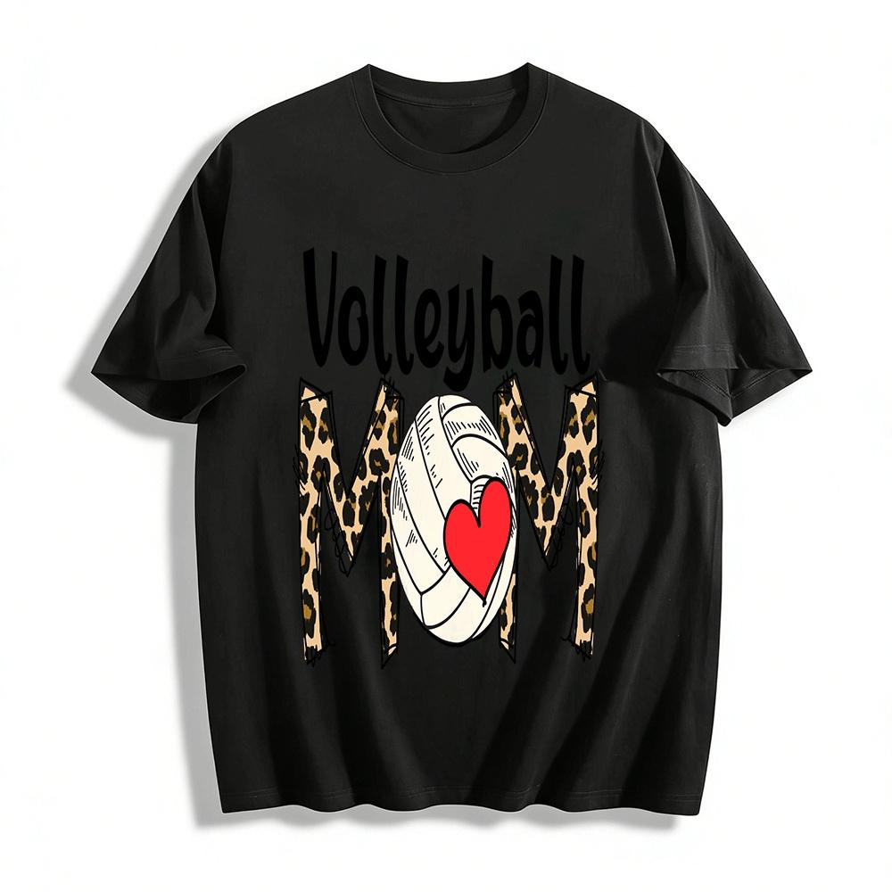 Volleyball Mom Leopard Print Graphic Tee Volleyball Lover Mom Shirt Pure cotton T-shirt XXS