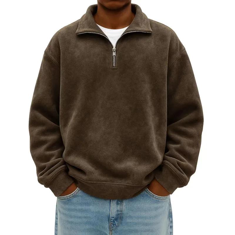 Pánská ležérní mikina podzim zima poloviční zip stojáček sportovní oblečení jednobarevná volná pulovr pánské mikiny