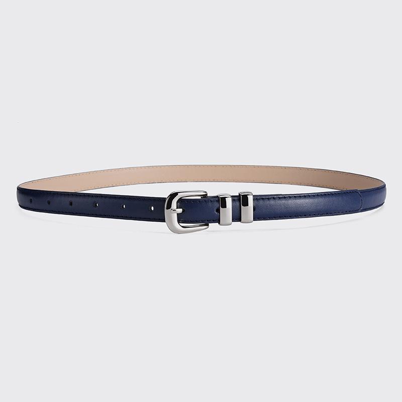 2024 Women's Candy Color Leather Belt with Silver Buckle - Fashionable Dress Accessory