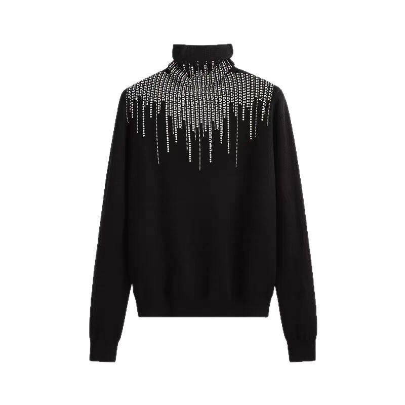 Plus Size Rhinestone Velvet High Neck Hoodie for Women - Autumn/Winter Loose Fit Cover Flaws Top