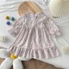 Spring Autumn Girls Floral Princess Dress Cute Lace Trim Ruffle Hem Toddler Kids Party Pageant Cotton Blend Sundress