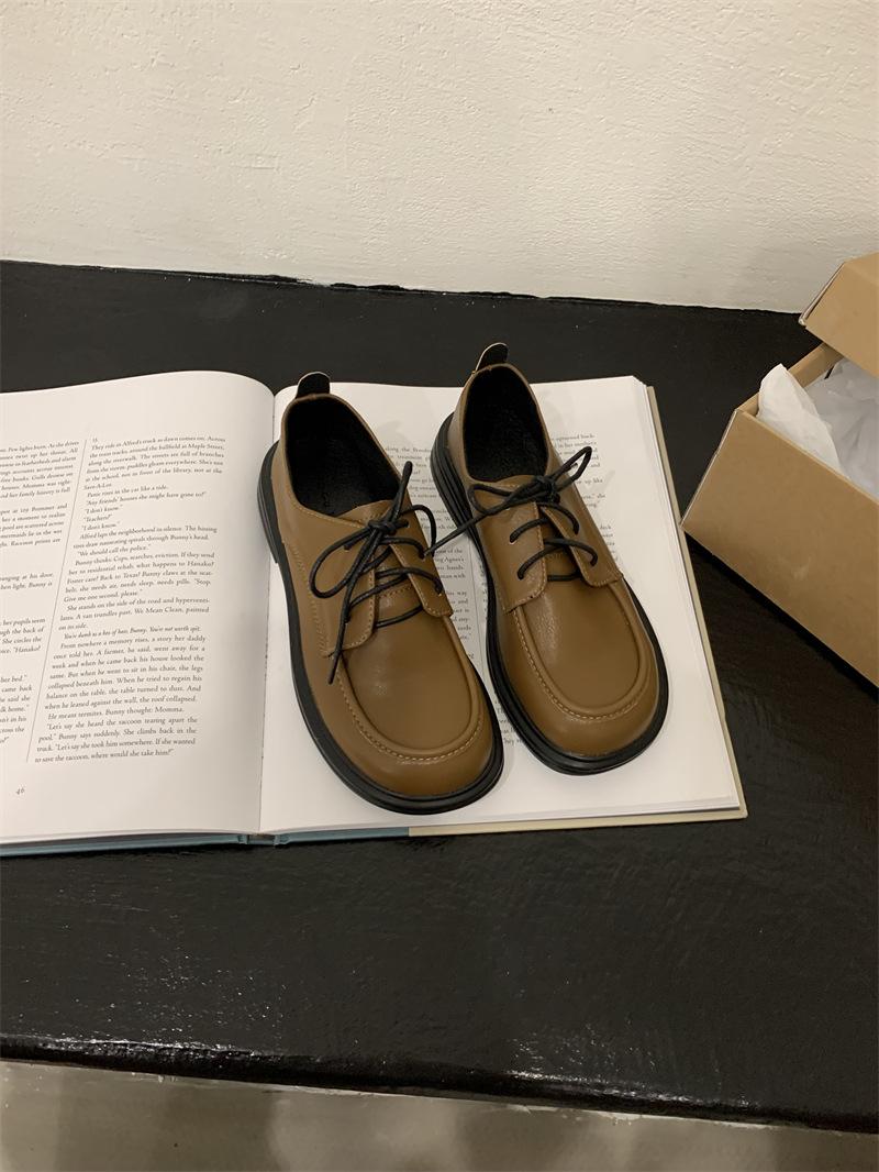 

Британский стиль ретро-лоферы на платформе женские осенне-зимние универсальные кожаные туфли на шнуровке японские одинарные туфли прилив 39