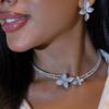 Exquisite Flower Choker Necklace Earrings Set for Women Rhinestone Bride Wedding Collar Jewelry Set Fashion Party Daily Gifts