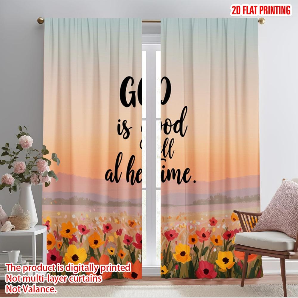 2pcs 2D Flat Printing Curtain God Is Good All Time 100% Polyester Without Electricity Birthday Party for Classroom Office