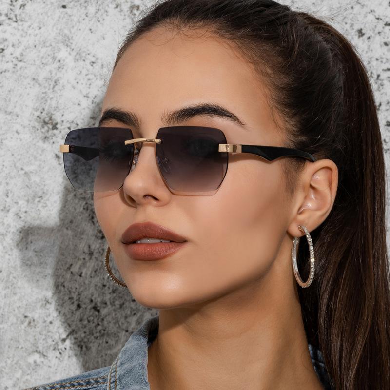 New European and American frameless square sunglasses, men's and women's trendy irregular sunglasses, retro street glasses s