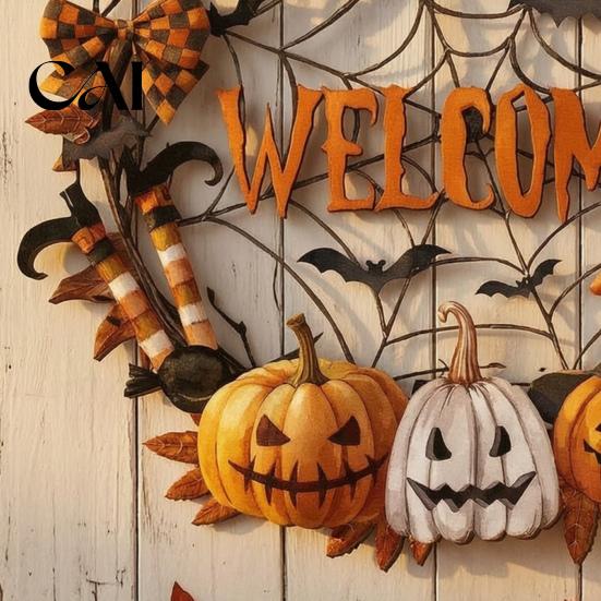 Festive Entryway Fall Display Halloween Door Sign for Porch, Cute Ghost Scarecrow Dwarf Hanging Wall Decorative Seasonal Plaque, Rustic Farmhouse