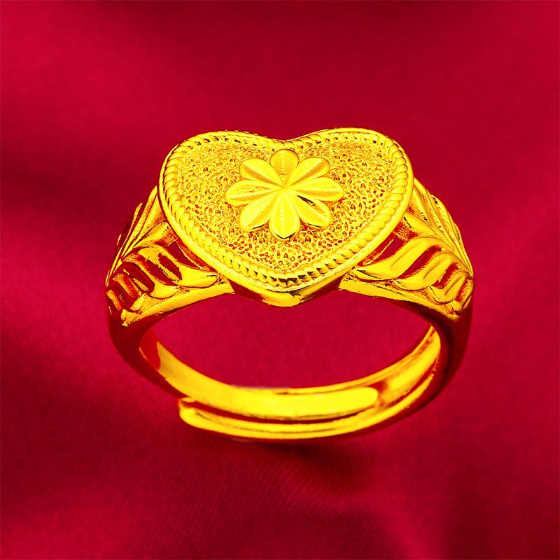 Heart Open Ring Women'S 24K Gold Au999 - Oxidation-Resistant Pure Gold, Secure Heart Structure For Long-Lasting Shine