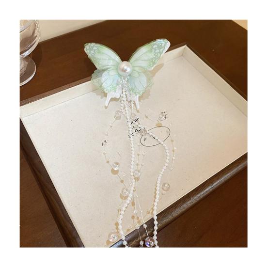 Girls Hair Pin Butterflies Decor Faux Pearls Beaded Long Tassel Hair Clip Wedding Prom Birthday Hair Barrette