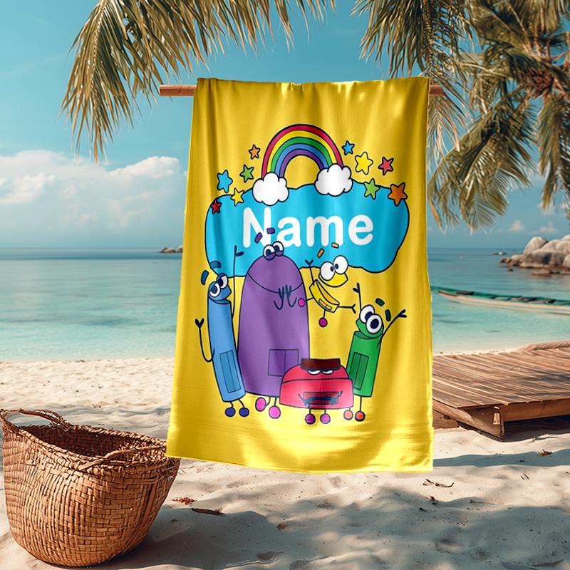 Custom Name Ultra-Soft Beach Towel with StoryBots Theme,Ideal for Pool - Camping, Diving - Perfect Travel Essential, Vibrant Beach Towel.