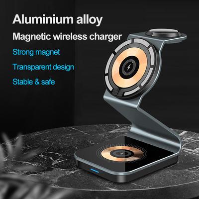 Estación de Carga Inalámbrica Magnética de Escritorio 3 en 1 Aleación de Aluminio Cargador Rápido Para Iphone 12 13 14 14 Pro Para Airpods Iwatch