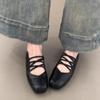 Retro Cross-laced Flat Shoes Square-toed Ballet Shoes Women's Shallow Opening Single Shoes