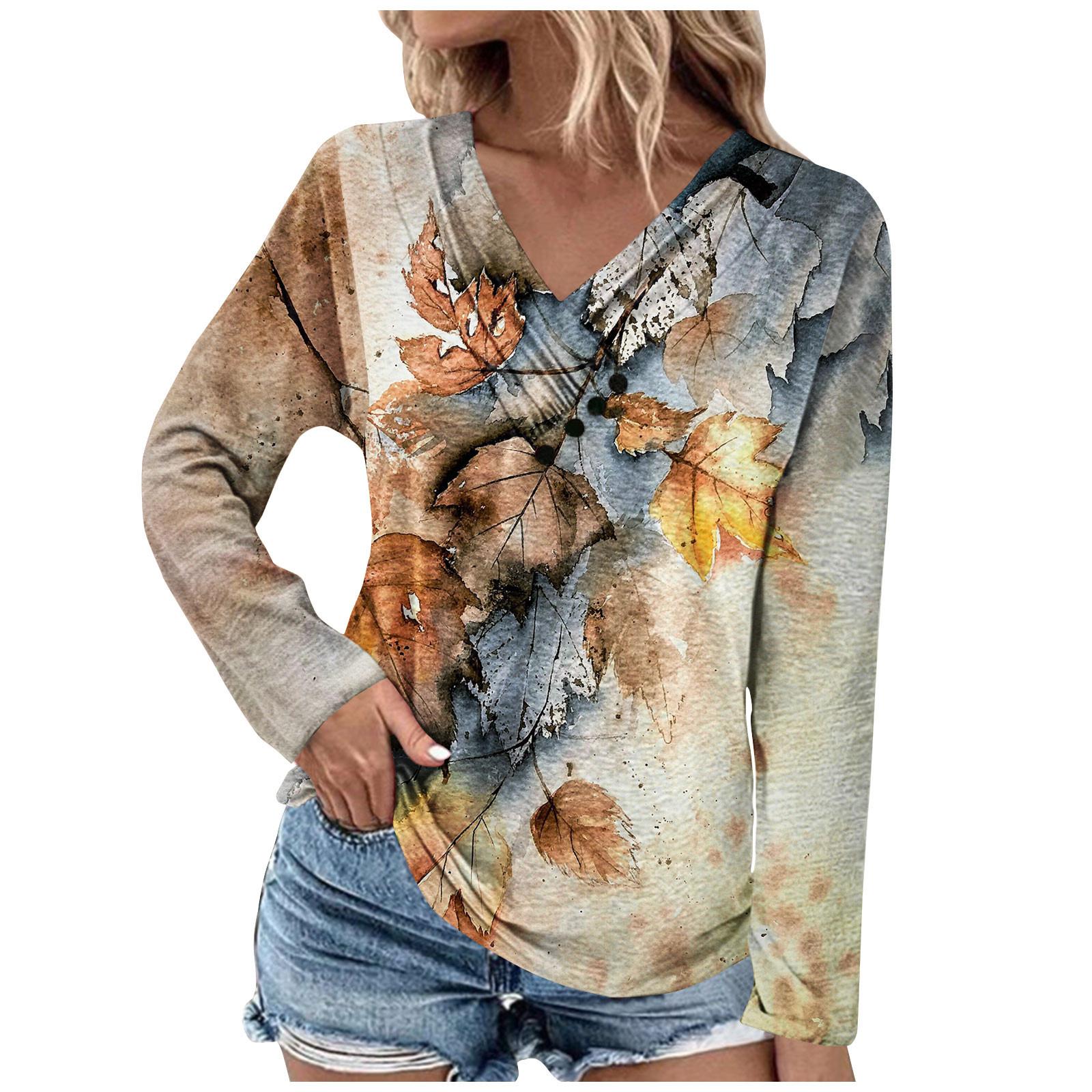 

Женская туника с длинными рукавами, свободные топы, повседневные топы большого размера, плиссированная туника на пуговицах, повседневные осенние женские топы с цветочным принтом XL оранжевый