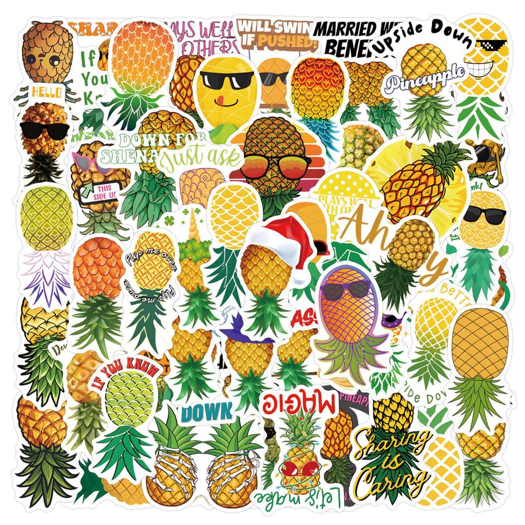 55 Cartoon Upside Down Pineapple Funny Graffiti Stickers for Suitcases, Water Bottles, and Scooters