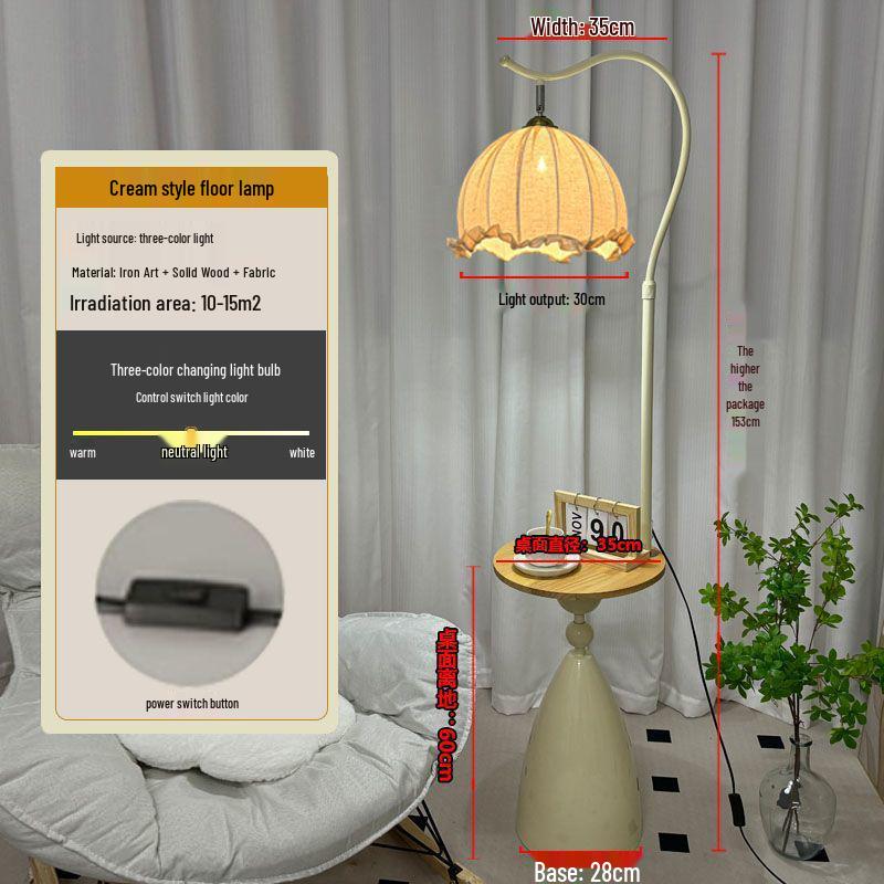 Cream Floor Lamp with Storage and Coffee Table for Living Room and Bedroom Decor