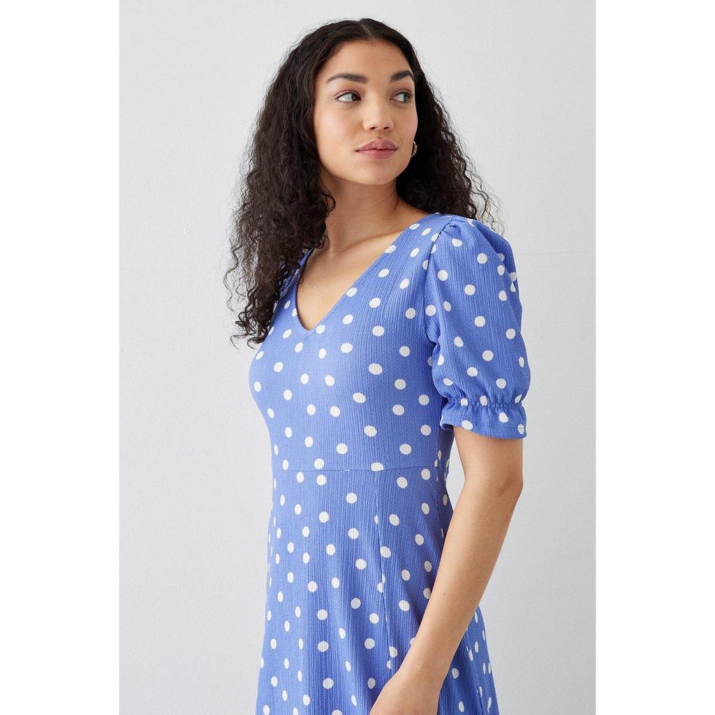 Dorothy Perkins נשים/נשים מנומר V צווארון V שמלת מידי קצרת שרוולים