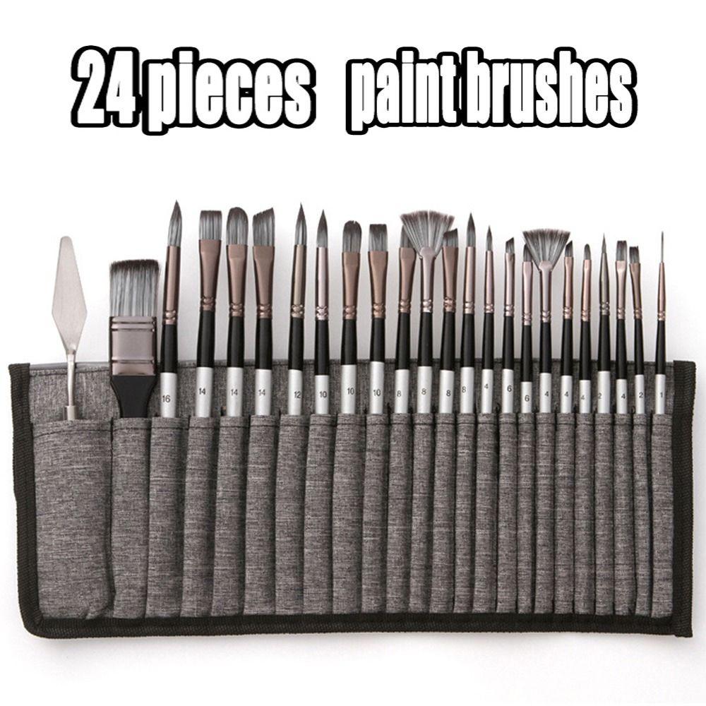 24pcs/set Nylon Hair Oil Painting Brush Wooden Handles Watercolor Paint Brush Pen  Children