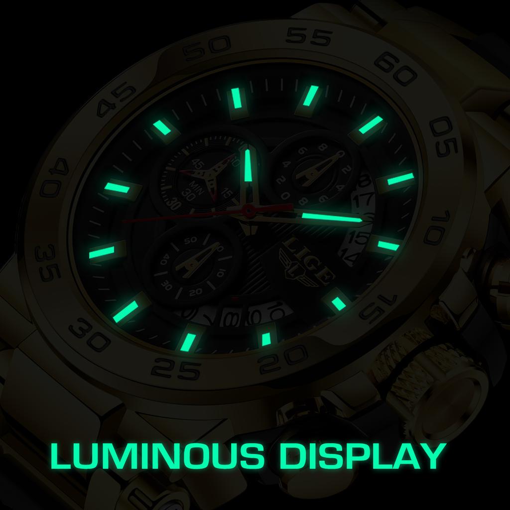 LIGE Sports Mens Watches Silicone Strap Chronograph Man Wristwatch Luminous Date Quartz Male Clock Function Small Dial Wach Box