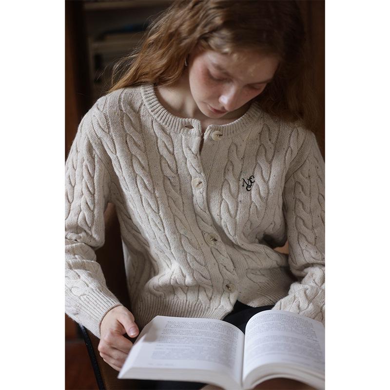 Nicepeople Australische Merinowolle Zopfmuster Rundhals Cardigan