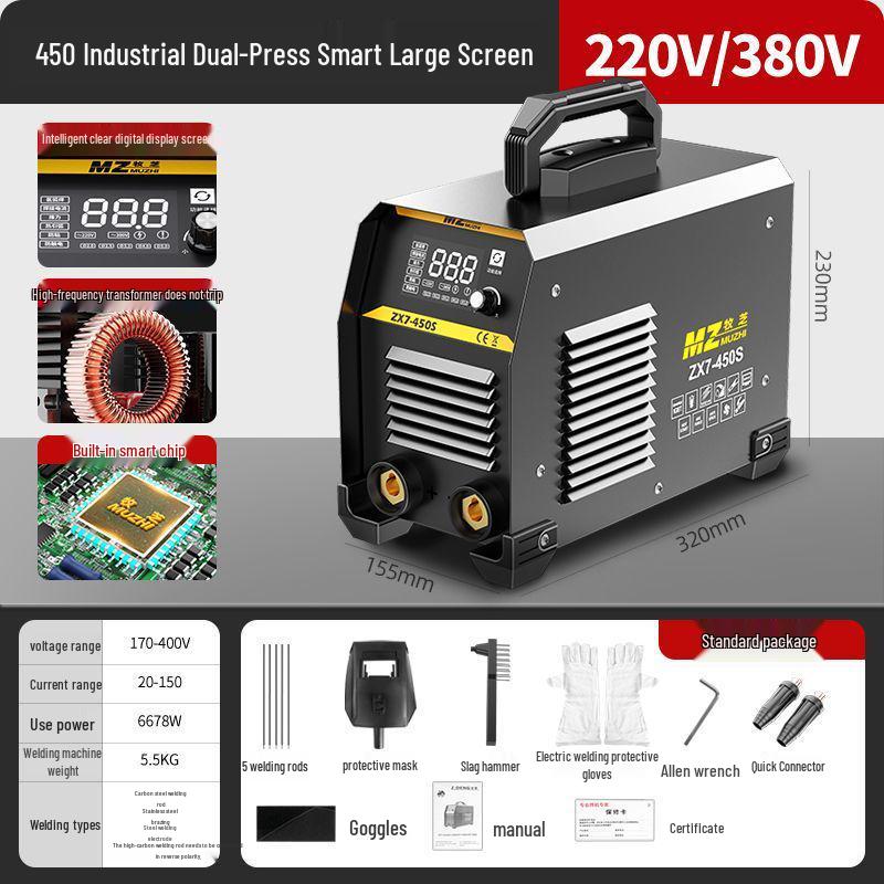 Dual Voltage 220V/380V German Electric Welder, 315A Full Copper, Portable DC Machine for Household and Construction Use.