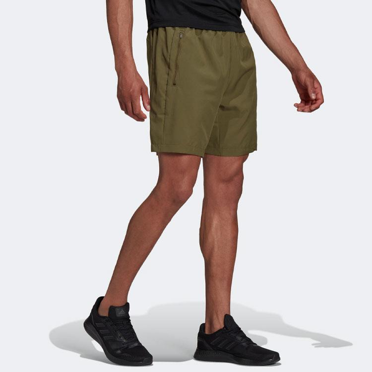 Adidas Solid Color Logo Athletic Shorts Men Bottoms Dark-Olive-Green HC6856