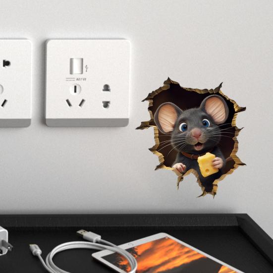 3D Mouse Hole Wall Decals Peel And Stick Decorative Wall Stickers Mouse Hole In The Wall Sticker with 3D Effect for Living Room Bedroom Wall Decor