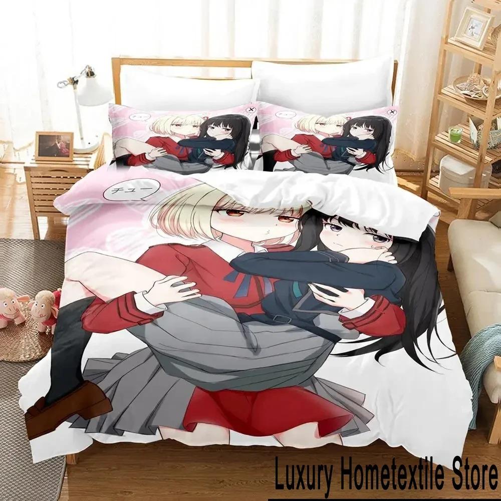 Anime Lycoris Recoil Bedding Set Duvet Cover Bed Set Quilt Cover Pillowcase Comforter King Queen Size Boys Adult Bedding Set