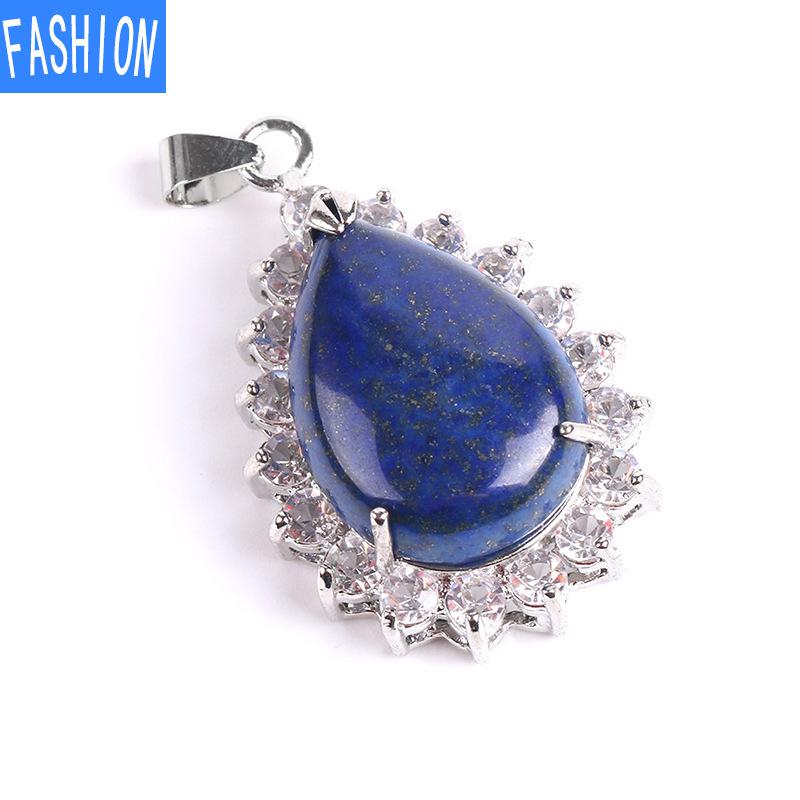

Женский кулон в форме груши в стиле ретро с когтями, инкрустированный натуральными кристаллами и каплями воды, роскошное ожерелье высокого профиля с полным водным бриллиантом lapis lazuli