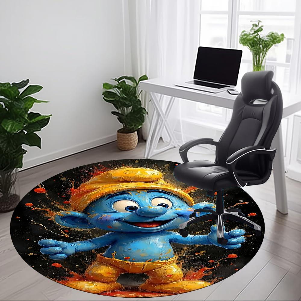 1pc Smurf Bloom Office Round Area Rug, Indoor Mat Suitable For Office, Under Office Chairs Bedroom Living Room Home Decor, Room Deco220