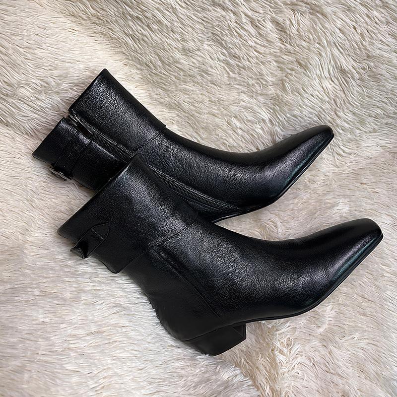Women's Genuine Sheepskin Ankle Boots, Flat Low Heel, Soft Leather, with Fleece, Suitable for Autumn/Winter