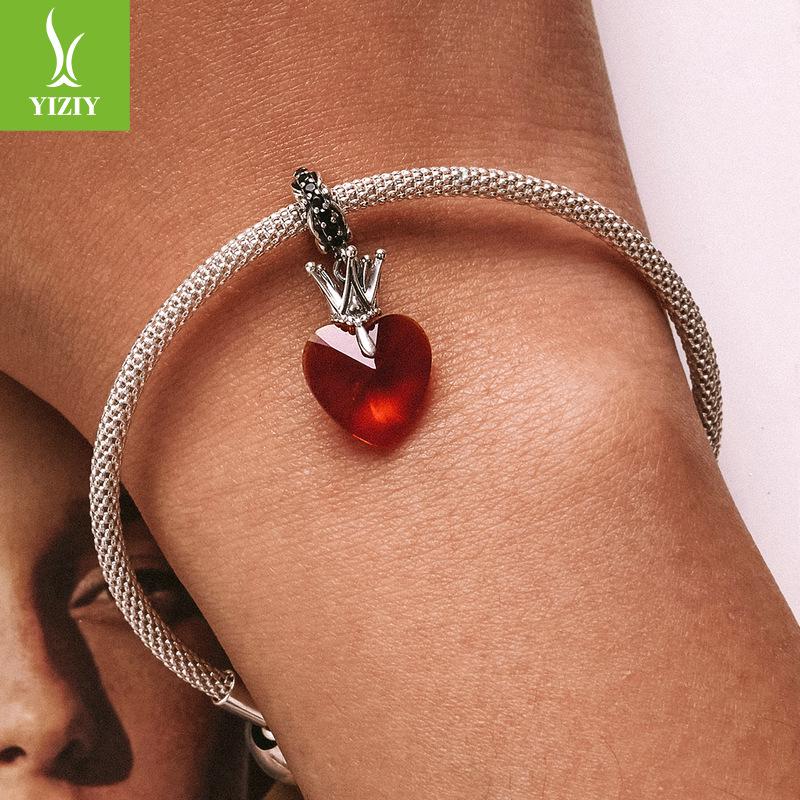 Silver Ziyun Retro Crown Love Pendant in Sterling Silver - Queen Style Fashion DIY Beaded Accessory (Model: SCC2247)