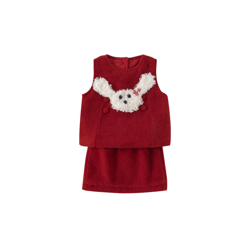 

Girl Child Dress Set With Warm Thick Material And Cartoon Print For Autumn Winter Wear 140cm