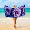 Purple Rose Print Beach Towel, Beautiful Comfortable Bath Towel Holiday Beach Gift for Her