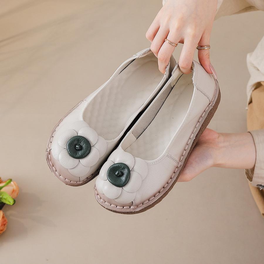 Fashion New natural leather ballet flats women's autumn unique moccasins woman luxury ancient flats soft travel shoes lady flower loafer