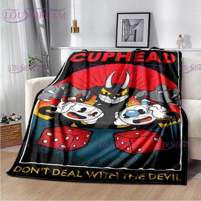 Cartoon Cute Cuphead Print Blanket Couch Quilt Cover Travel Bedding Throw Blanket Flannel Blanket Bedspread Lightweight Travel